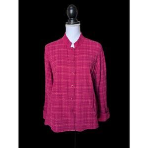 Habitat Clothes To Live In Berry Pink Fuschia Textured Button Up Top Small Art